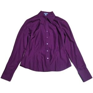 Vintage Ann Taylor Petites‎ Button Up Shirt Women's Size XSP Purple Long Sleeves